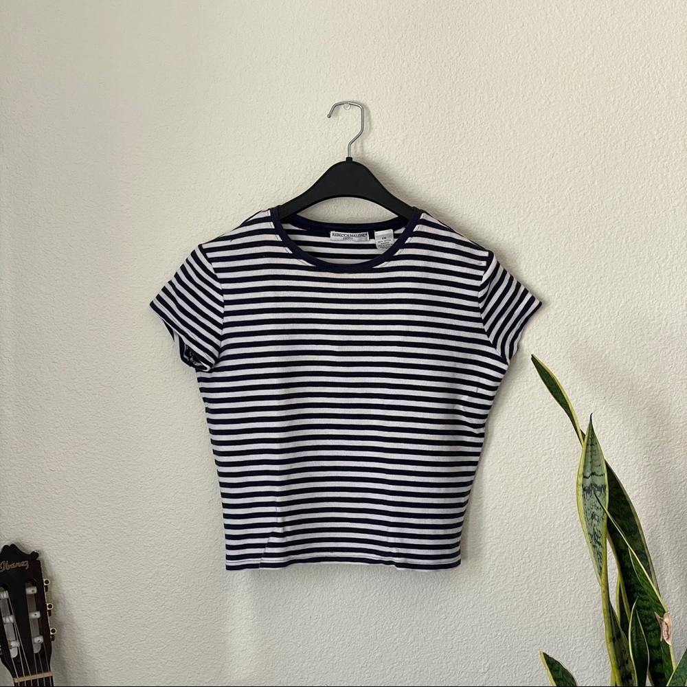Rebecca Malone Navy and White Striped Crop Top